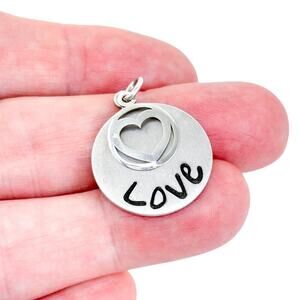 Estate Mexico Sterling Silver 925 Brushed Heart Love Circle Pendant